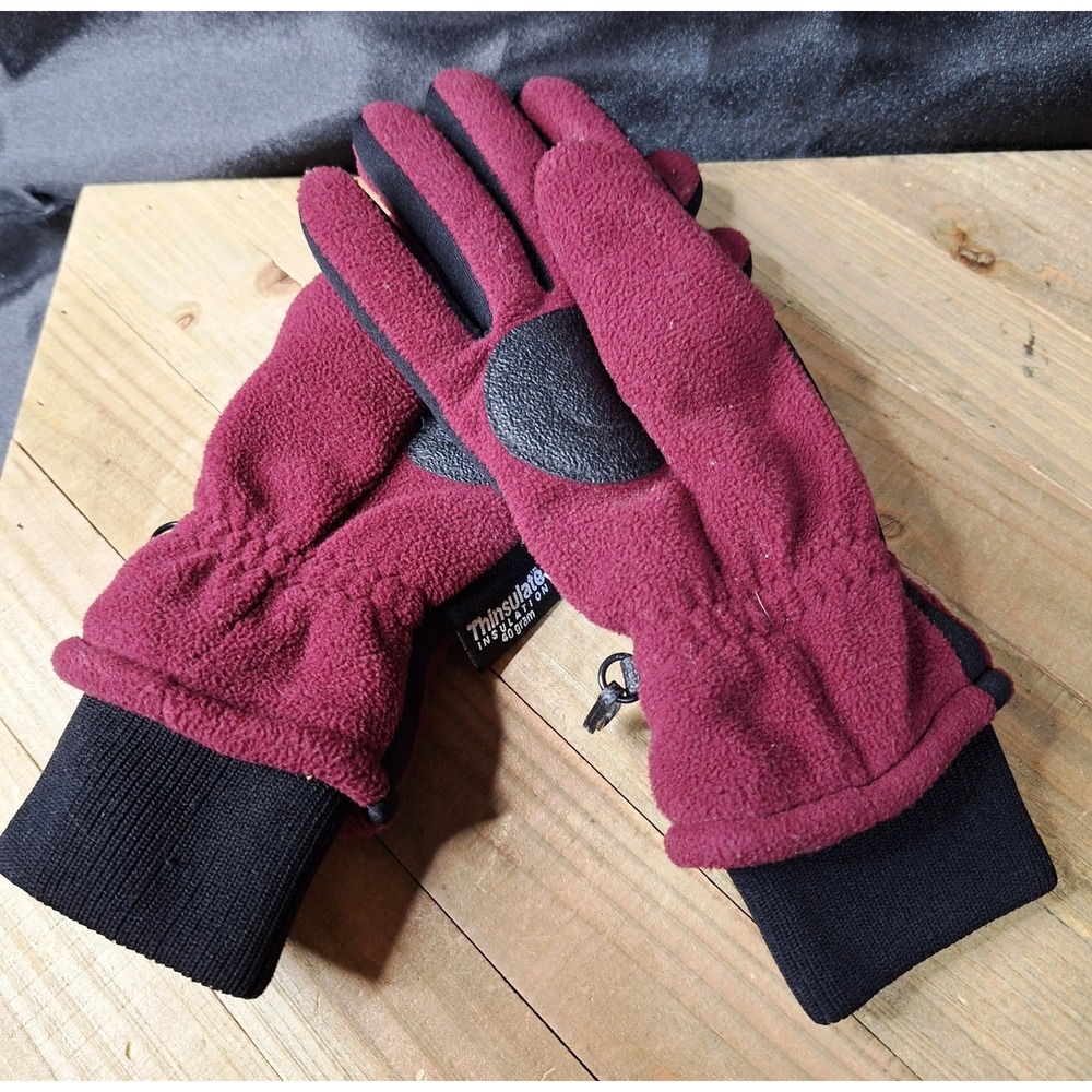Thinsulate Women S/M Insulated Waterproof Fleece Gloves Burgundy Quilted‎ Winter